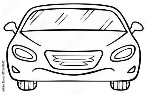 Black and white illustration of a modern car front view design
