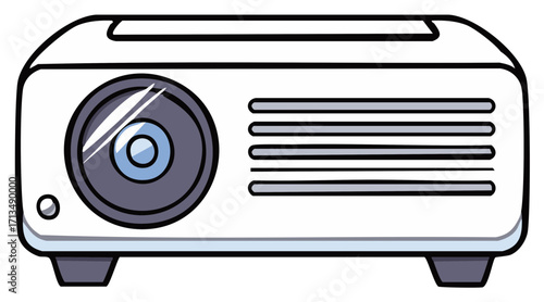 Clean white cartoon video projector illustration for modern business presentations education and home entertainment