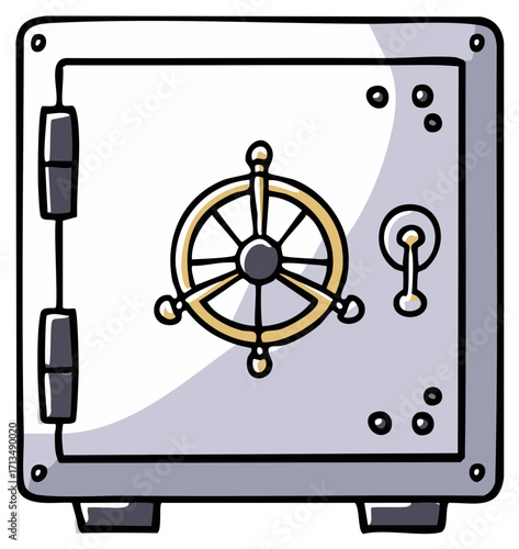 Cartoon Style Security Safe Illustration with Combination Lock and Handle Strongbox