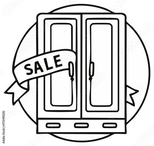 Black and White Wardrobe Sale Emblem, Furniture Promotion
