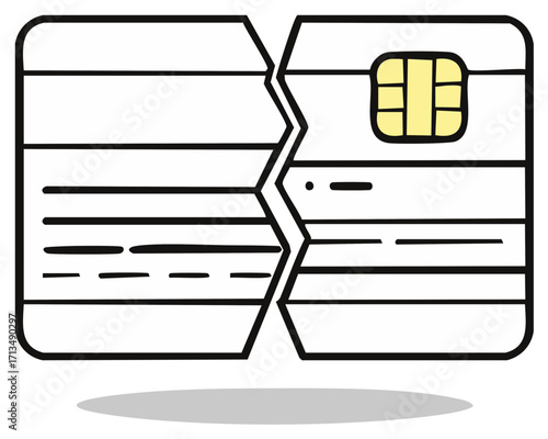 Broken or Damaged SIM Card Illustration, Mobile Data Technology Concept