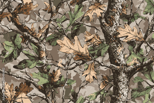 Real tree vector camouflage pattern. Hunting camouflage background. Seamless pattern. Digital camouflage. Woodland camo