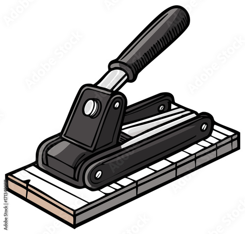 Illustration of a Paper Trimmer Cutting Stacked Sheets of Paper or Cardstock