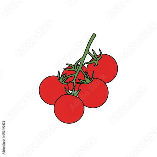 Vector Illustration of Cherry Tomatoes on the Vine, PNG Transparent Background