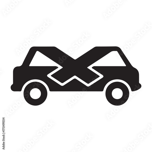 Two cars collided showing accident illustration graphic of a car crash with an intersection symbol signifying collision and damage insurance vector