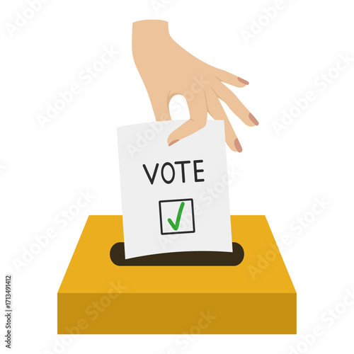 Hand putting voting ballot paper into a box during elections