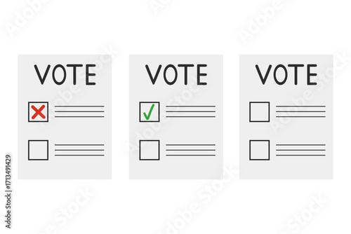 Voting ballots showing different choices, casting vote, making decision