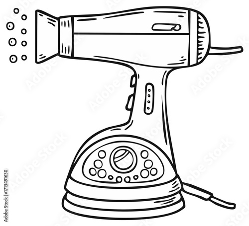 Cartoon Hair Dryer Doodle Line Art Illustration for Beauty Salon or Personal Care Styling