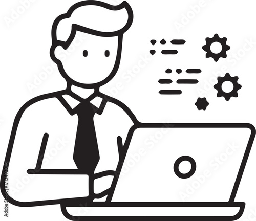 Professional programmer coding innovative software on laptop, generating modern solutions with efficient technology and creative problem solving for business