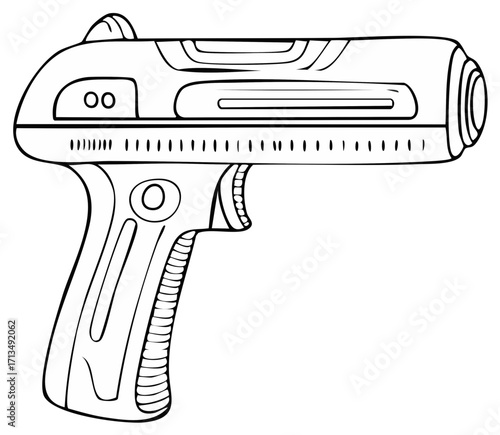 Futuristic Toy Ray Gun Black and White Line Art Illustration Design