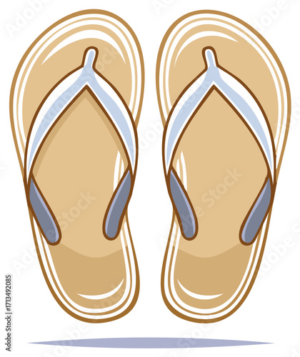 Illustration of a pair of flip flops in light brown and white colors.