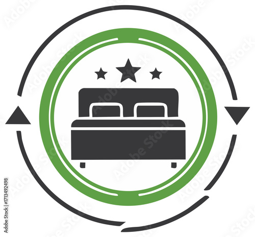 Hotel Booking and Accommodation Service Icon with Bed and Three Star Rating