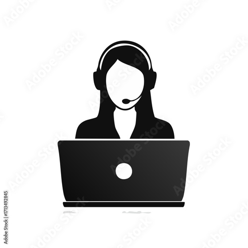 Dedicated customer support agent helping clients online with laptop and headset icon