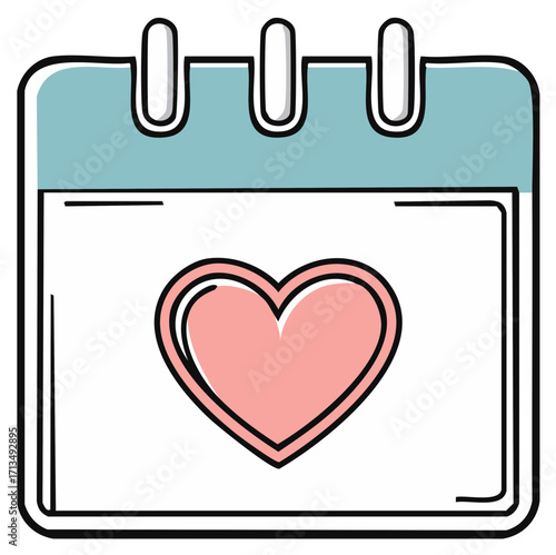 Calendar page with a pink heart symbol marking a special date or event