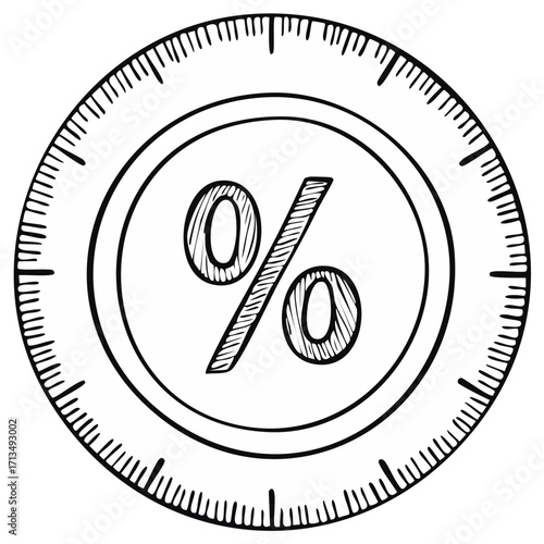Hand Drawn Percentage Sign within a Target, Representing Discounts and Financial Rates