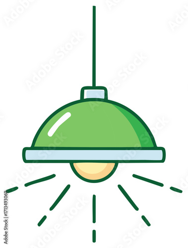Simple green hanging pendant light fixture with radiating light beams