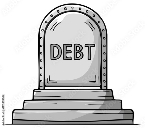 Tombstone with Debt Inscription Symbolizing Financial Ruin or Debt Relief