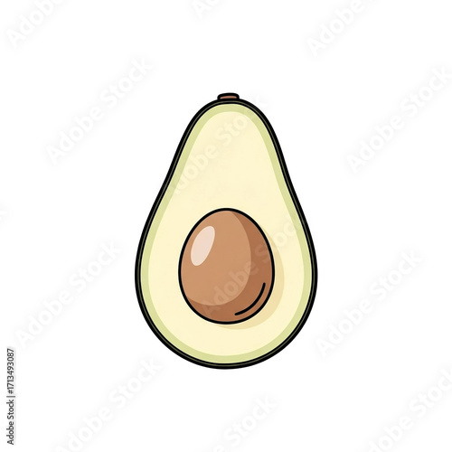 Vector Illustration of a Delicious Avocado Half with Seed, PNG Transparent