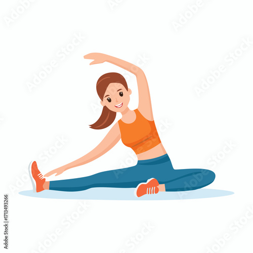Young woman stretching smiling in yoga pose for flexibility fitness and healthy lifestyle goals