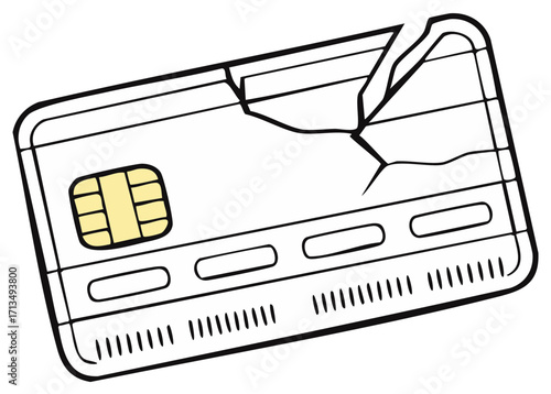 Broken Credit Card with Chip, Debt and Financial Trouble Concept Illustration