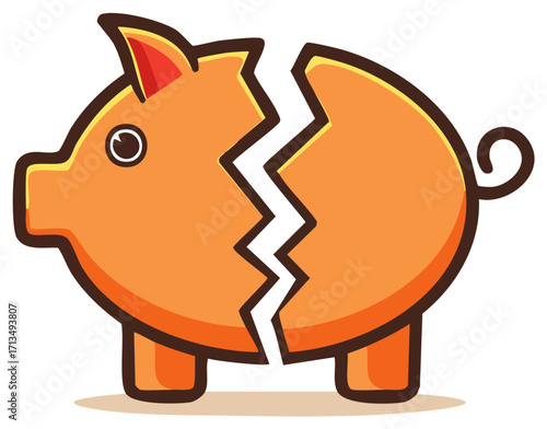 Cracked Orange Piggy Bank Symbolizing Financial Ruin or Loss