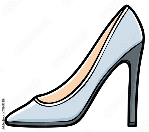 Stylish Light Blue High Heel Shoe with Black Outline Illustration