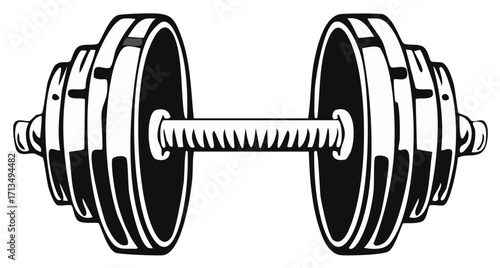 Dumbbell illustration with weights plates for gym fitness exercise