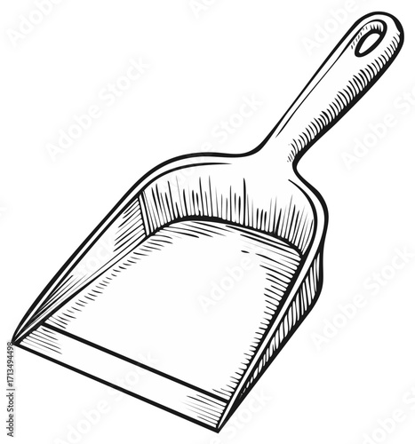 Classic dustpan line art drawing essential household cleaning supply sketch for tidiness