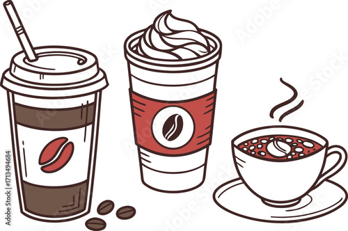 Vector set coffee drinks cup latte espresso cappuccino flat style
