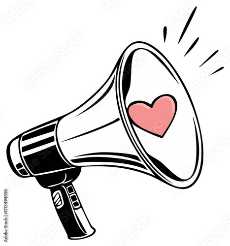 Megaphone with Heart, Symbol of Love Broadcast, Proclamation of Affection