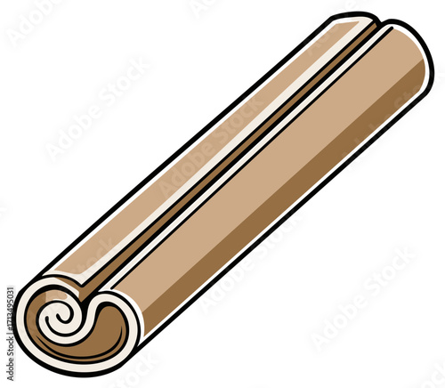 Single Cinnamon Stick with Swirl Detail and Warm Brown Tones