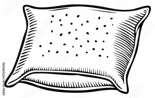 Stylized Illustration of an Embroidered Pillow with Decorative Stitches and Dot Patterns for Comfortable Home Decor