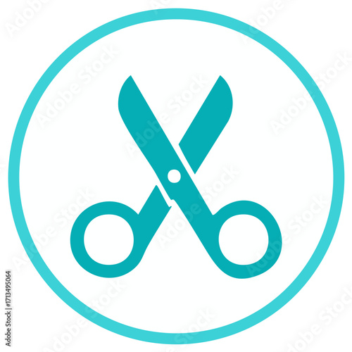 Cyan Scissors Icon Inside a Circle Vector Graphic Minimalist Symbol