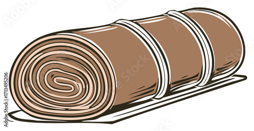Illustration of a brown Swiss roll cake on a tray highlighting its circular pattern and delicious pastry