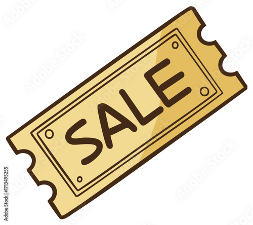 Discount ticket with SALE text on a gold color design for shopping and offers
