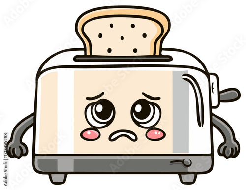 A Cute Sad Toaster Character with Big Teary Eyes Illustration