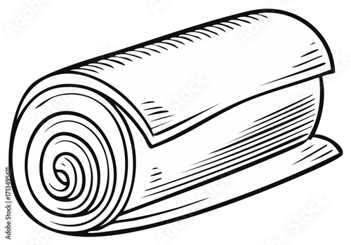 Rolled Up Sheet or Fabric Material Hand Drawn Sketch