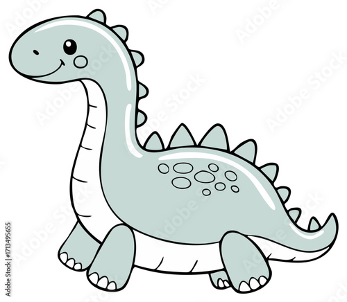 Cute Cartoon Brontosaurus Dinosaur Illustration Pale Green and White Color