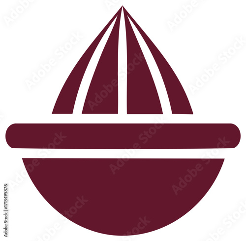 Abstract geometric shape resembling a citrus juicer in a solid burgundy color