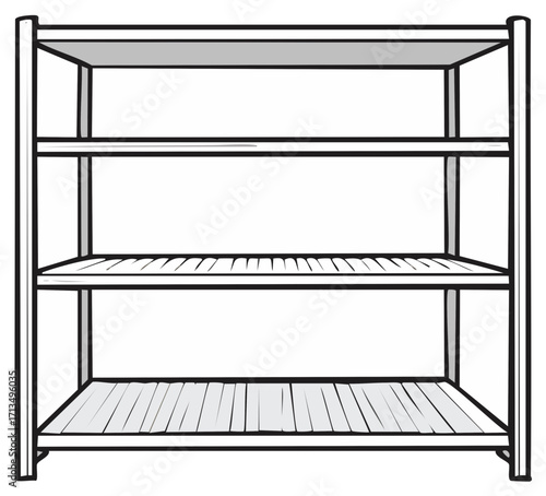 Empty four tier shelving unit illustration for storage organization and display concepts