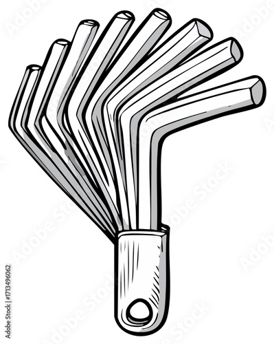 Illustration of Hex Key Set in Holder for Fastener Repair and Maintenance