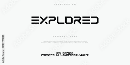 Explored abstract minimal modern alphabet fonts. Typography technology vector illustration.