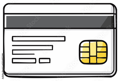 Simple Doodle Illustration of a Bank Card's Back with Magnetic Stripe and Smart Chip