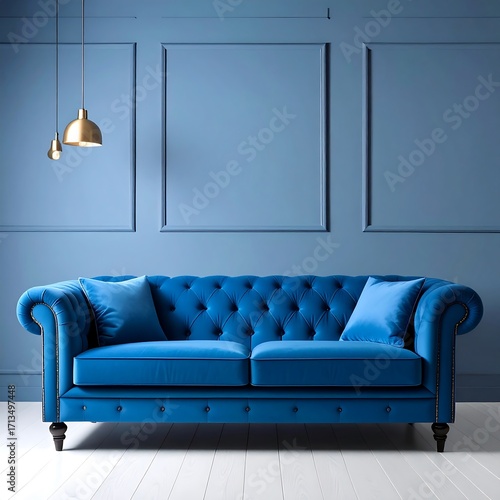 Luxurious blue sofa in a room