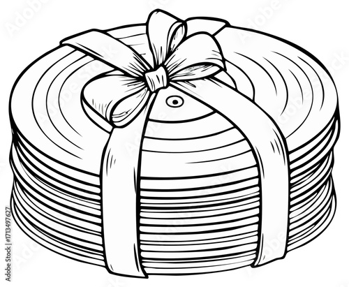Stack of Vinyl Records Tied with a Gift Bow