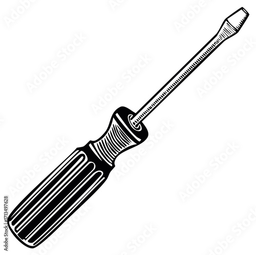 Screwdriver tool in monochrome for fastening screws repair and construction work