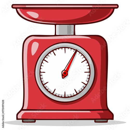 Bright red cartoon kitchen scale with analog dial for precise weight measurement and cooking