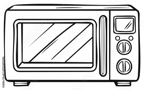 Outline Microwave Oven with Knobs and Display for Kitchen Appliance Illustration