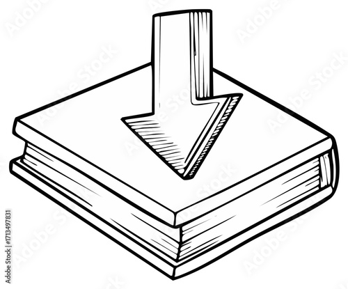 Download arrow on book representing digital knowledge education or e-book access line art