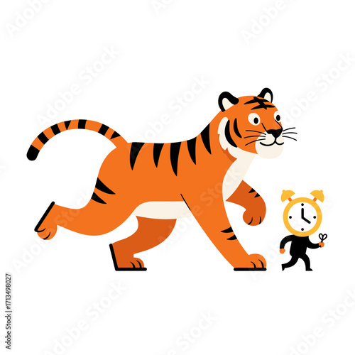 Playful Cartoon Tiger Walking